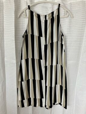NWT Ann Taylor Factory Petite Linen Blend Shift Dress 6P Black Beige Sleeveless